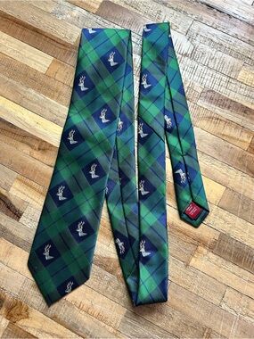 Merona Green & Blue Plaid Tie with Stag Motif